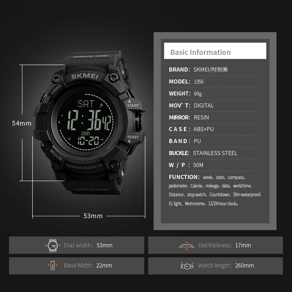 SKMEI S SHOCK Military Sports Watches Compass Pedometer Calories Male Watch Digital Waterproof Electronic Watches Men Wristwatch