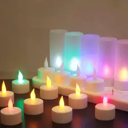 12 светодио дный LED ночь перезаряжаемые красочные Беспламенного мерцающего чай свет свечи для рождественвечерние вечеринки электронные