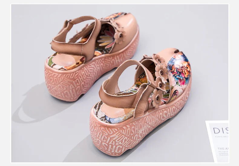 GKTINOO/летние босоножки на танкетке женские босоножки из натуральной кожи на платформе в этническом стиле удобная женская обувь на высоком каблуке с цветочным принтом
