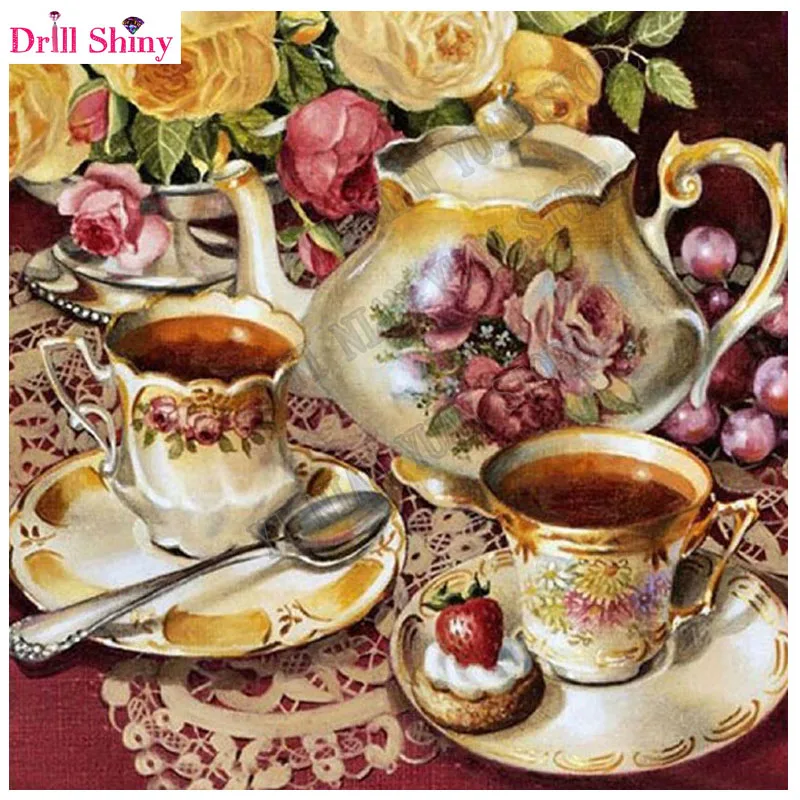 New Kitchen cup Flowers Russian pictures 5d Diy Diamond