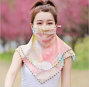 

Wholesale Print Female Oversized Chiffon Scarf And Mask Soft Breathable Sunscreen Full Neck Cover Women Driving Sunshade Mask