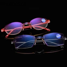 Без оправы, со стразами, обрезное стекло для чтения es+ 1,0+ 1,50+ 2,0+ 2,50+ 3,0+ 4,0+ для мужчин и женщин, для пожилых людей, антиголубое стекло для чтения