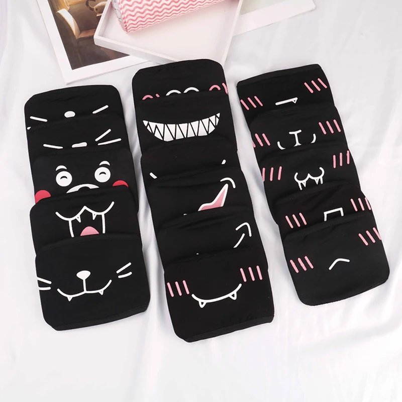 

1PC Anti-Dust Cotton Facial Protective Cover Masks Cartoon Dustproof Mouth Face Mask Unisex Korean Style Kpop Black Bear Cycling