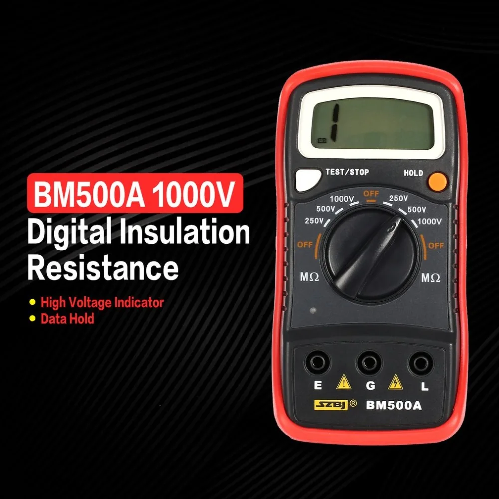 BM500A 1000 в цифровой Мегаомметр автоматически настраивающийся диапазон изоляции Измеритель сопротивления, Омметр Мегаомметр мультиметр вольтметр светодиодный индикатор