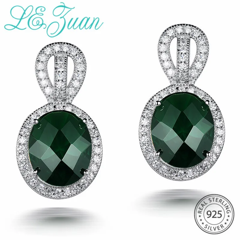 

L&zuan Oval Green Gem Stud Earrings for Women 8.2ct Created Emerald Earrings 925 Sterling Silver Fine Jewelry Party Silver Jewel