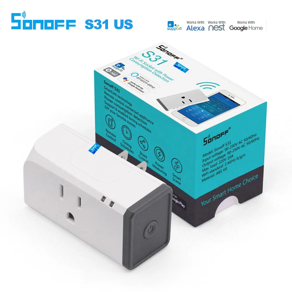 

Sonoff S31 US 16A Mini Wifi Smart Socket Home Power Consumption Measure Monitor Energy Usage App Remote IFTTT Control with Alexa
