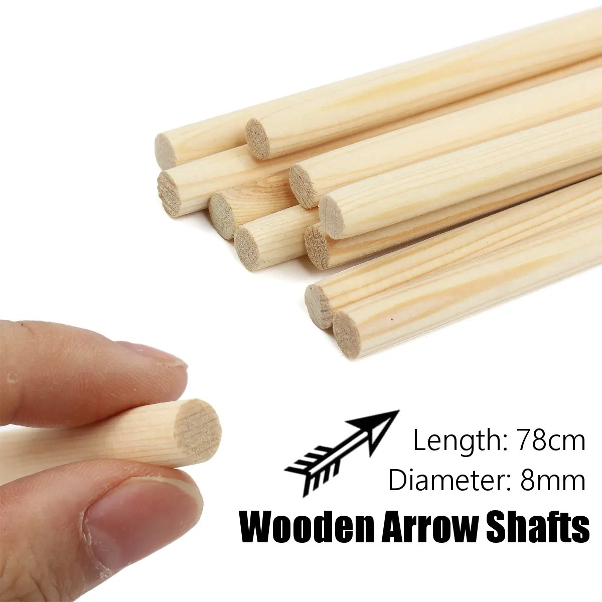 

10Pcs/Set 8mm Wooden Archery Arrow Shafts DIY Handmade Bow Target Wooden Archery Arrow Shafts Outdoor Hunting Accessories 78CM