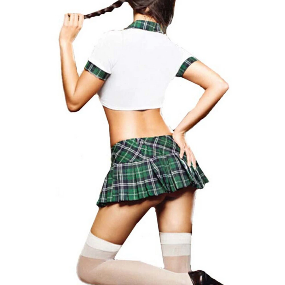 Сексуальный костюм школьницы для костюмированной вечеринки; школьная форма; Комплект для ролевых игр; мини-юбка в клетку