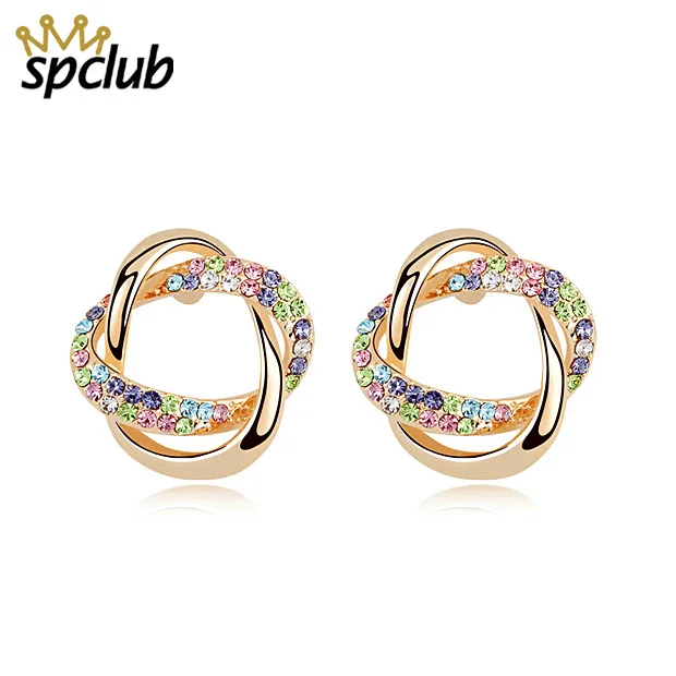 

SPCLUB Elegant Design Earring For Women Champagne Gold Flower Crystal From Swaroski Party Stud Earrings For Gift Fashion Jewelry