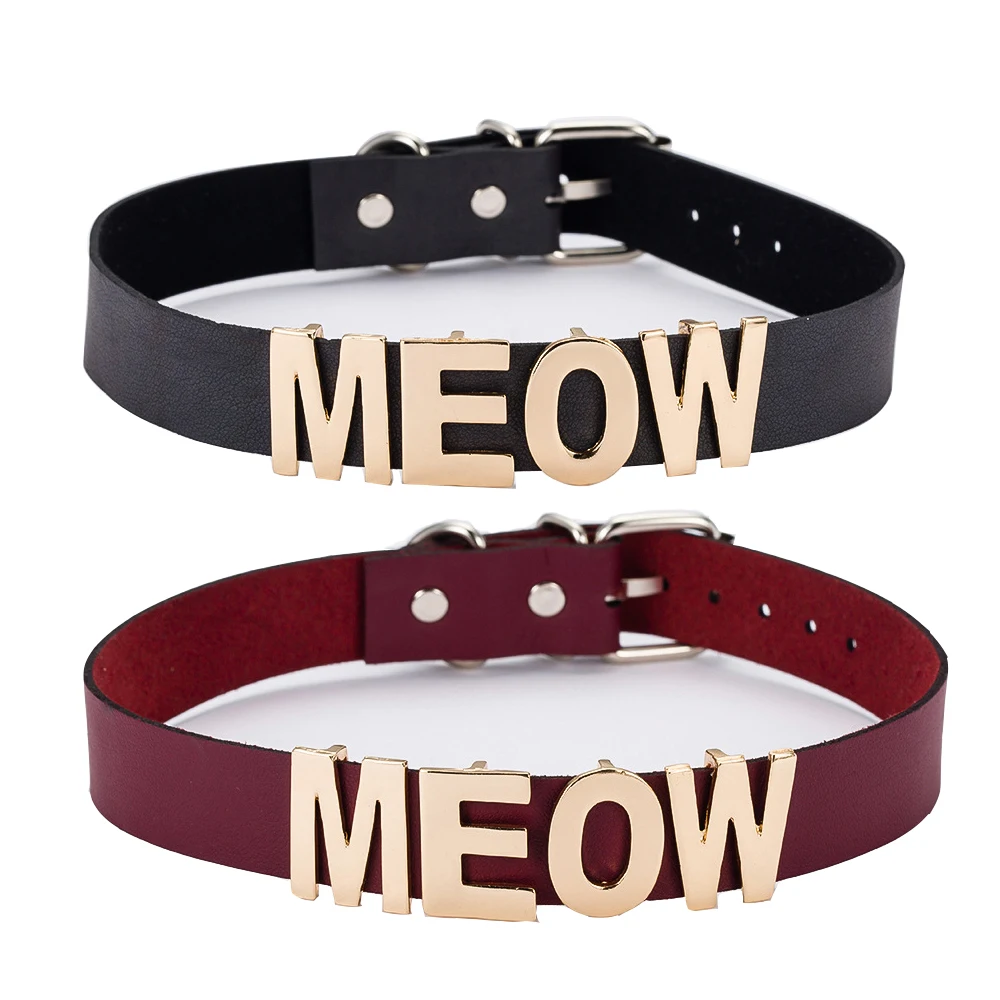 

Xinyao 2018 New Gold Color Meow Cat Choker Collar Necklace Women Female Black White Blue Red Torque Leather Necklaces Collares
