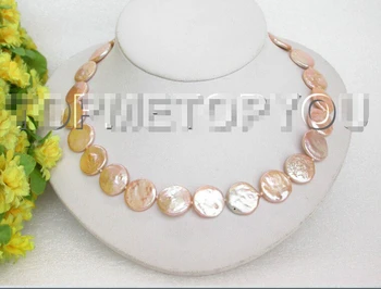 

Stunning! 16mm pink round coin pearls necklace 17" E649^^^@^Noble style Natural Fine jewe