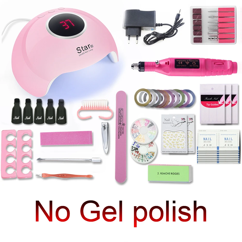 Günstig Nagel Set 36 W UV LED Lampe Mit 10 stücke Nagel Gel Polish Kit Tränken Weg Maniküre Werkzeuge Set 1Top 1 basis Für Nail art Werkzeuge