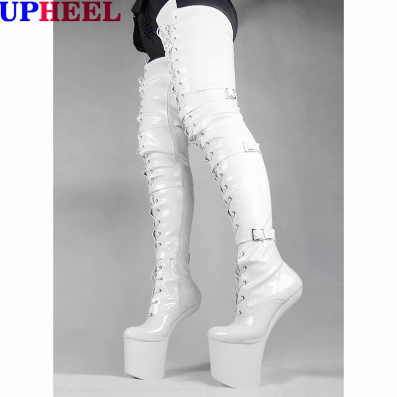 Upheel Extreme High Heel Women Fashion Boots White Patent Thigh High