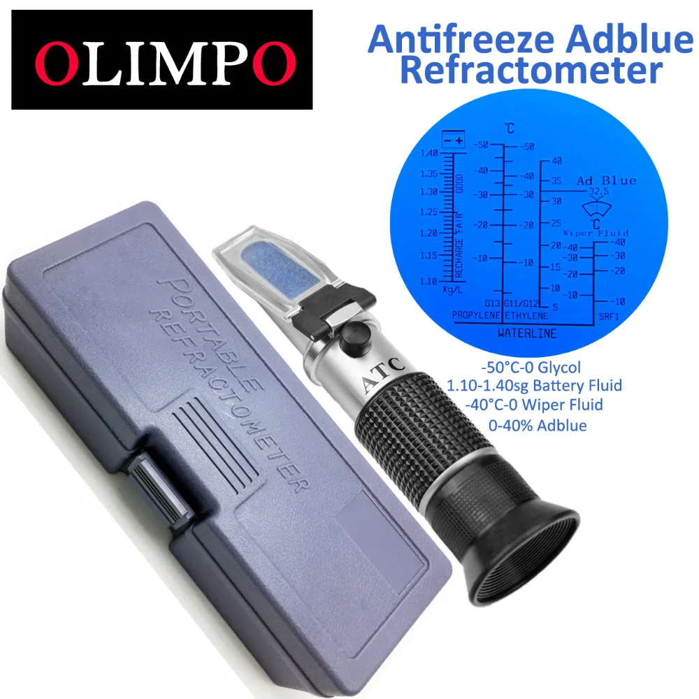 

olimpo Antifreeze Refractometer Adblue tester RHA-504ATC -50-0% Glycol 1.10-1.40 Battery 0-40'C cleaning Fluid adblue 0-40%