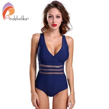 Andzhelika One Piece Swimsuit Women Sexy Solid Mesh Vintage Retro Bathing Suits Beach Wear Swim Monokini