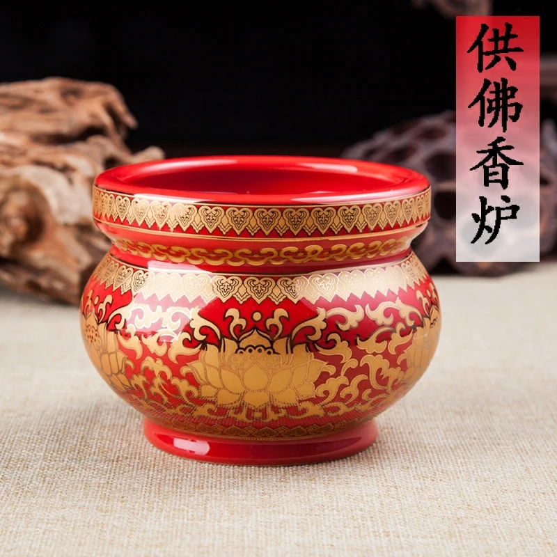 

Zen house incense burner ceramic genuine red lotus flower burner sandalwood burner Buddha Hall for Buddha line incense burner