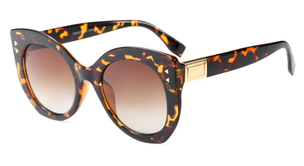 CCSPACE 45547 женские круглые солнцезащитные очки "кошачий глаз" для женщин, блестящие Брендовые очки с заклепками, дизайнерские модные женские солнцезащитные очки - Цвет линз: C2 leopard tea