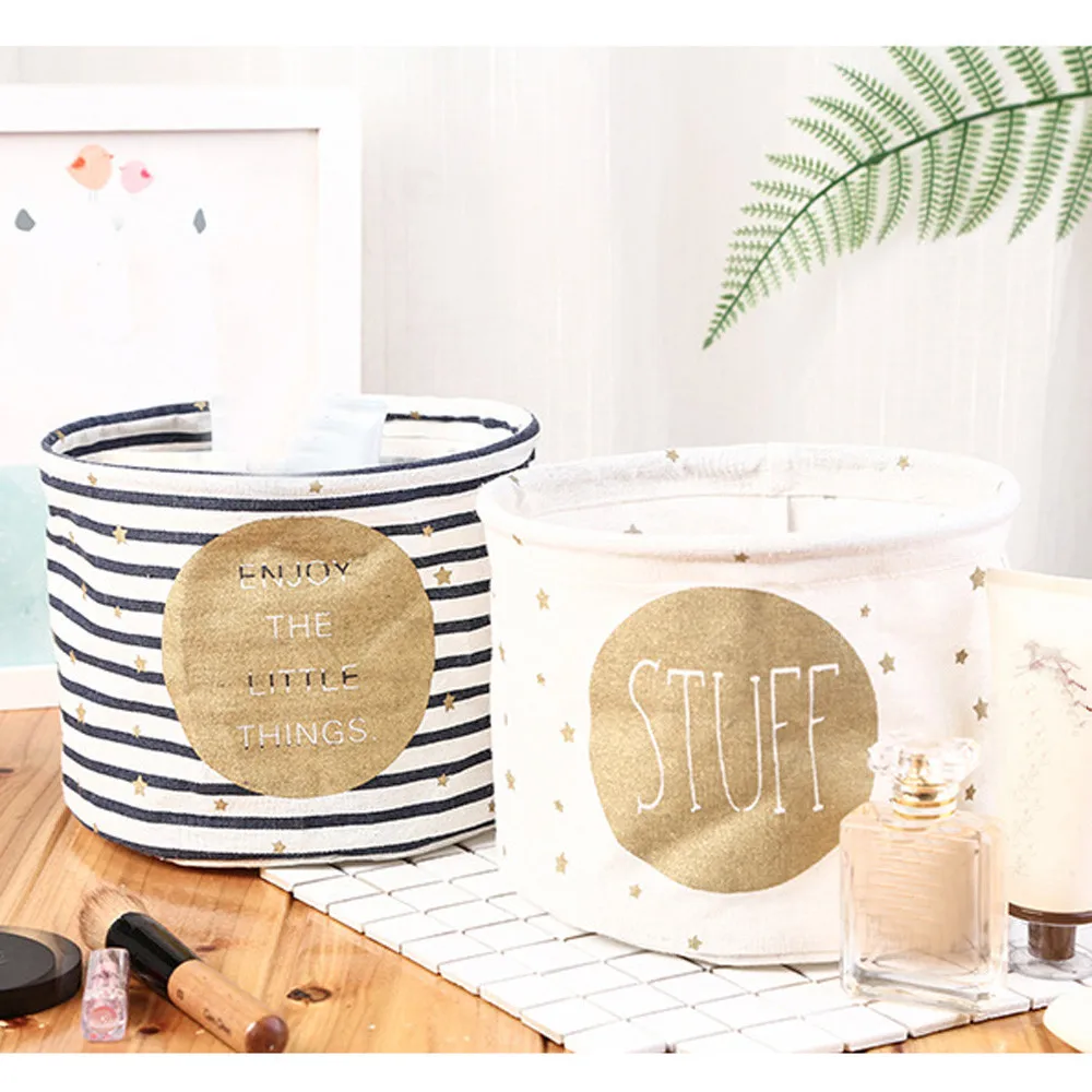 2018 hot PC Cotton Linen Desktop Storage Basket makeup organizer Foldable Sundries Storage Box #T2