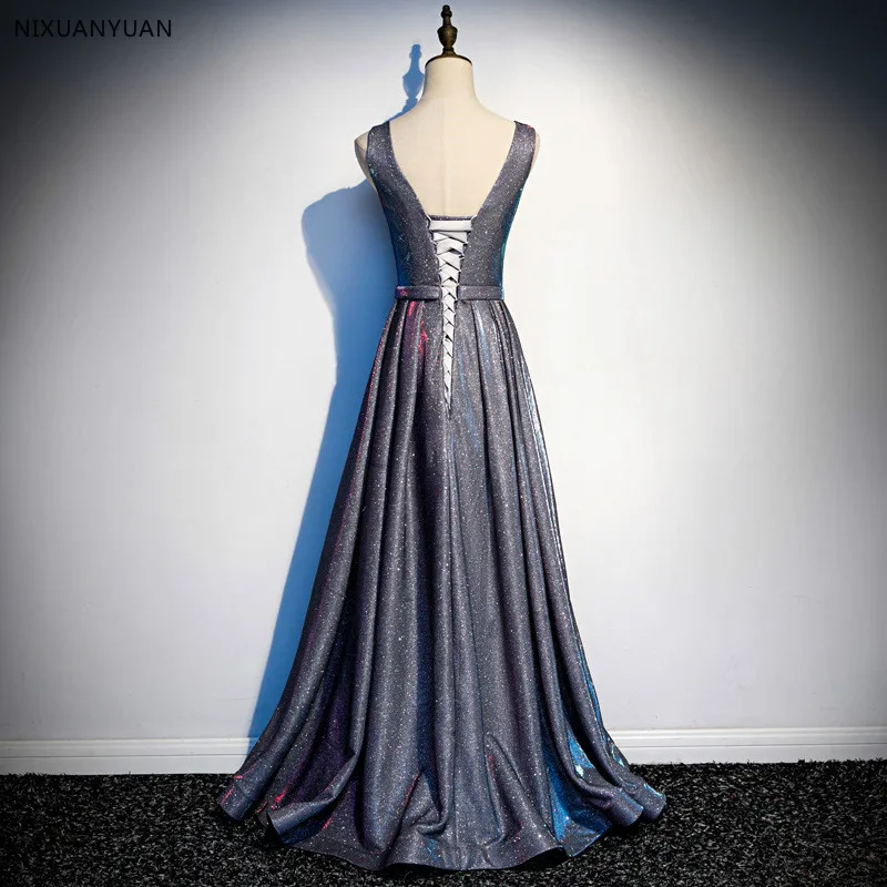 Сексуальное вечернее платье с v-образным вырезом, Robe De Soiree, высокое качество, Серый Тюль, вечерние платья с аппликацией, настоящая фотография, vestido de festa