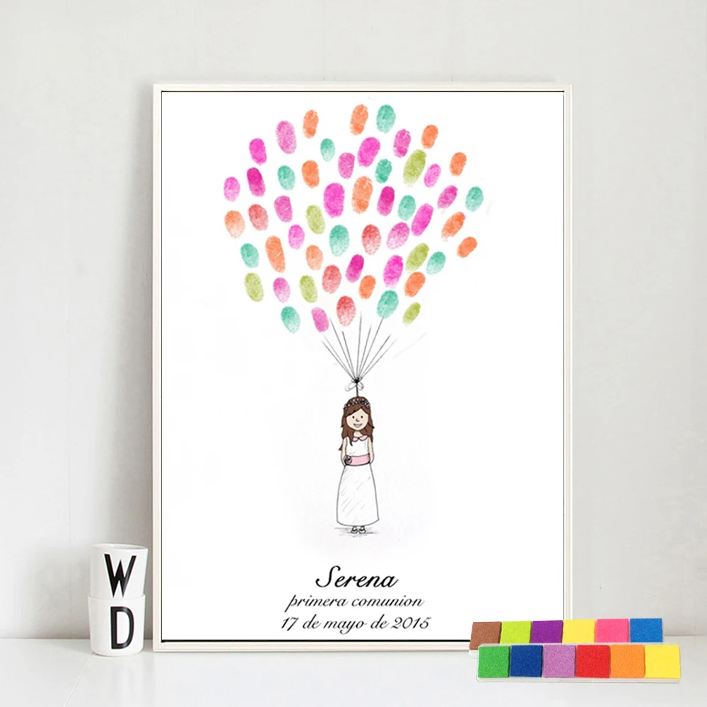 

Canvas Fingerprint Guest Book Baby Shower Decorations Little Princess Finger Painting Girls Birthday Comunion Party Decoration