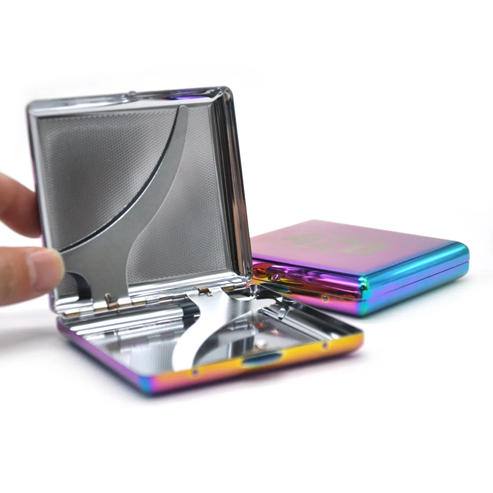 "420" Pattern Ice Rainbow Color Metal Cigarette Case(90x80MM) Hold 20 Regular Size Cigarettes(85mm*8mm) With 2 Clips