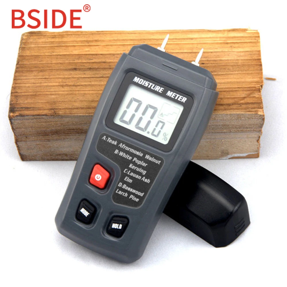 Goedkoop BSIDE EMT01 Twee Pins Digital Hout Vochtmeter 0 99.9% Hout Vochtigheid Tester Timber Vochtige Detector met Grote LCD display