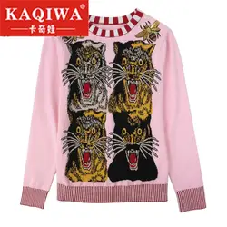 2018 брендовый зимний трикотажный свитер для женщин с изображением тигра, пуловеры, модный теплый шерстяной свитер с круглым вырезом и