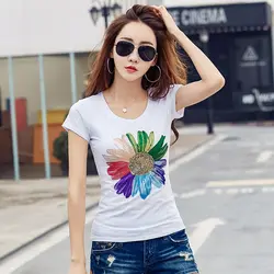 HANZANGL футболка Femme Графический футболки для девочек для женщин s Топы корректирующие Мода 2019 хлопок Футболка со стразами короткий рукав