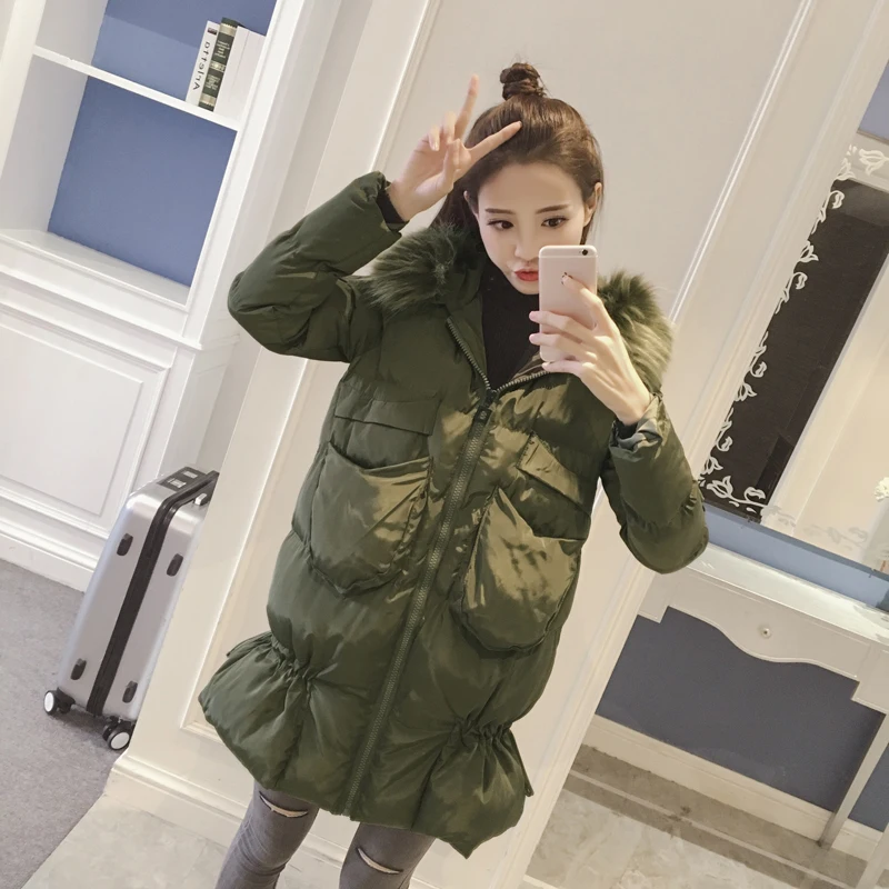 

Winter Women Jacket 2016 Big Yards Long Thick Army Green Cotton-padded Parka Casual Winter Coat Women Hooded Fur Collar Coat