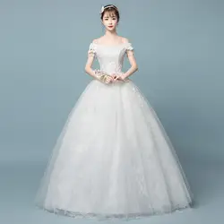 Белое свадебное платье с бисером и открытыми плечами 2019, бальное платье для беременных с кружевной аппликацией, свадебное платье для