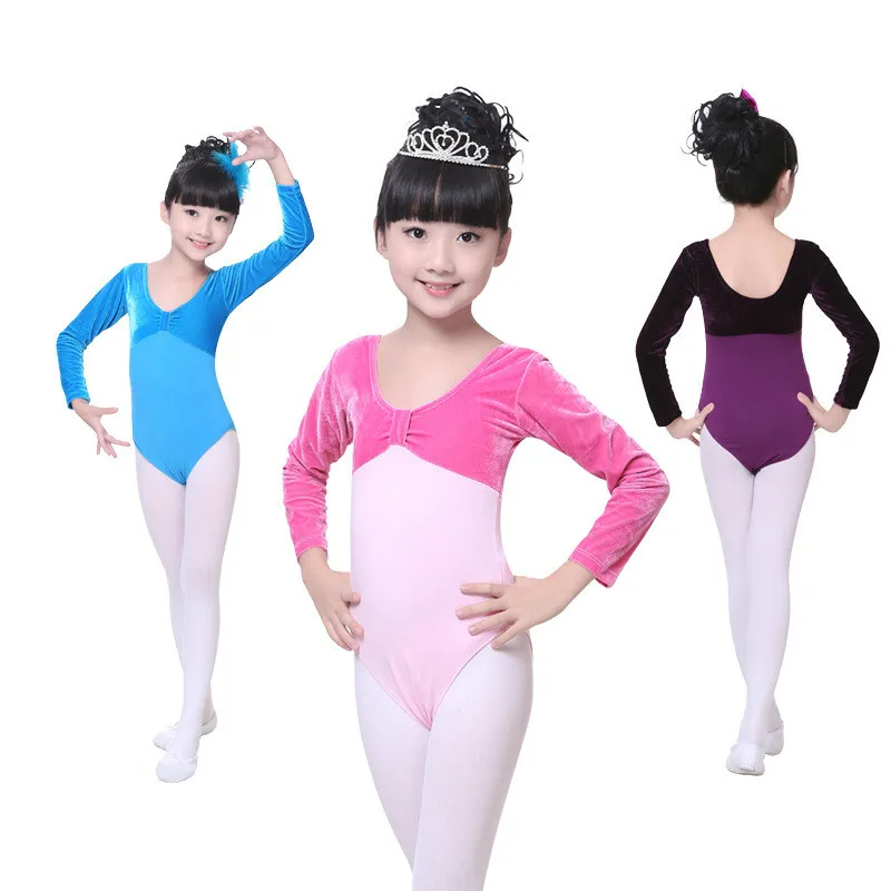

Kids gymnastics leotard for girls long short sleeves Ballet Dancewear Clothes Costumes competition children Velvet Cotton dance