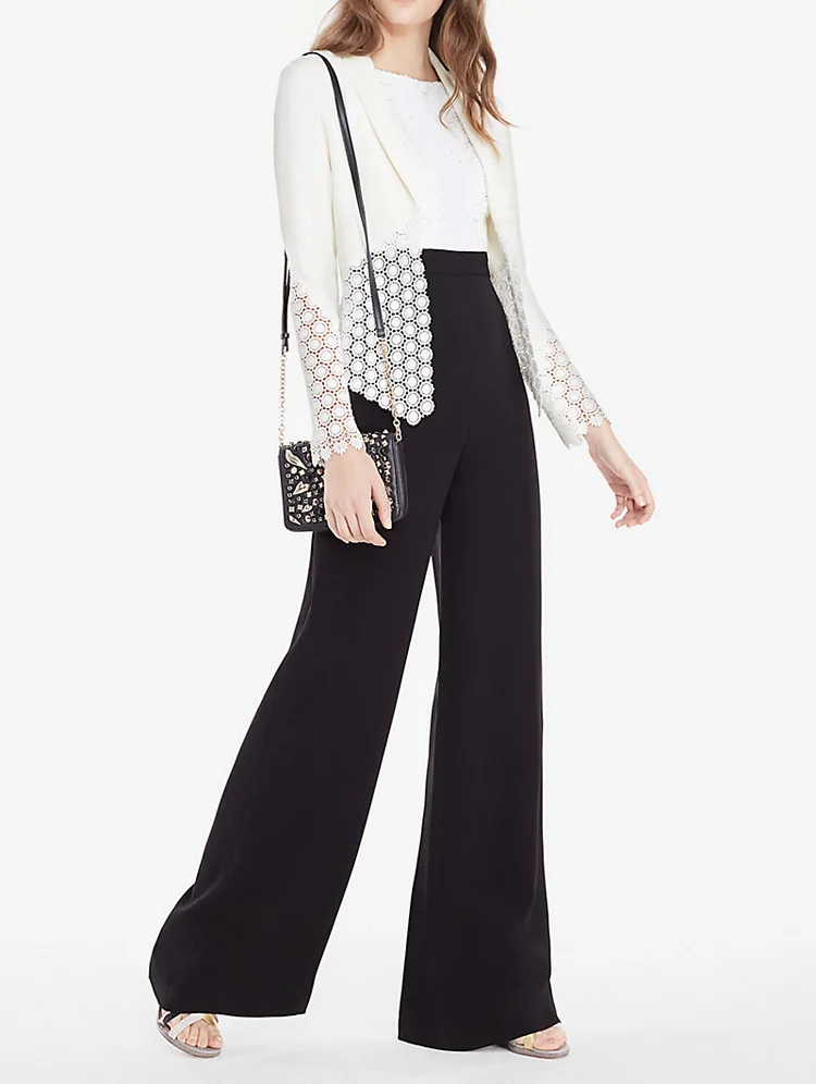 EIJOQAN Summer Autumn New Lapel Long sleeves Lace splicing temperament Slim Lady's cardigan jacket Casual white A242