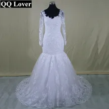 QQ Lover 2017 Latest See Through Back Mermaid Lace Long Sleeves Wedding Dress Custom-made Vestido De Noiva Bridal Gowns