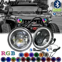 Для Lada 4x4 Нива 7 "круглый Bluetooth RGB H4 Здравствуйте/ближнего света Фар Halo Кольцо DRL Для Jeep Puch Kenworth Nissan Suzuki Samurai