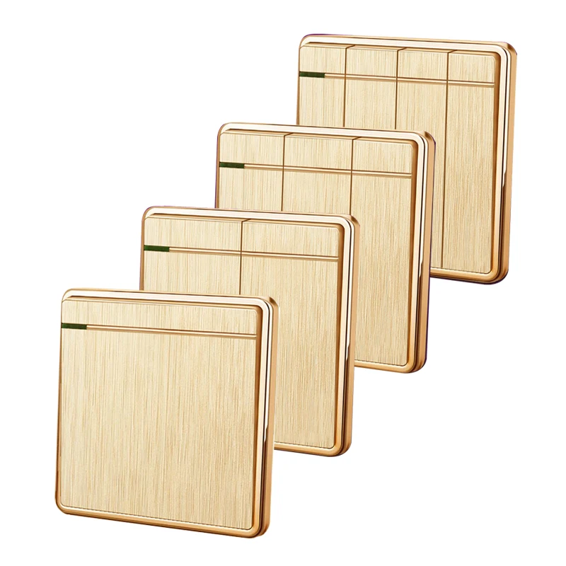 

Luxury Brushed Wall Switch 1/2/3/4 Gang 2 Way Champagne Gold Switch PC Panel Interruptor Push Button Switch 10A Household Tool