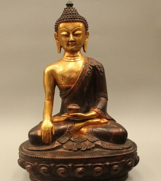 

006473 20" Tibet Tibetan Buddhism Bronze Gild Shakyamuni Amitabha Buddha Bowl Statue