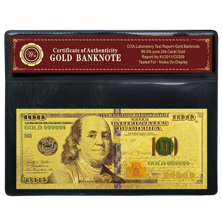 New Edition Of American 100 Dollar Bill metal Gold Foil Banknote New Edition Of American 100 Dollar Bill metal Gold Foil Banknote