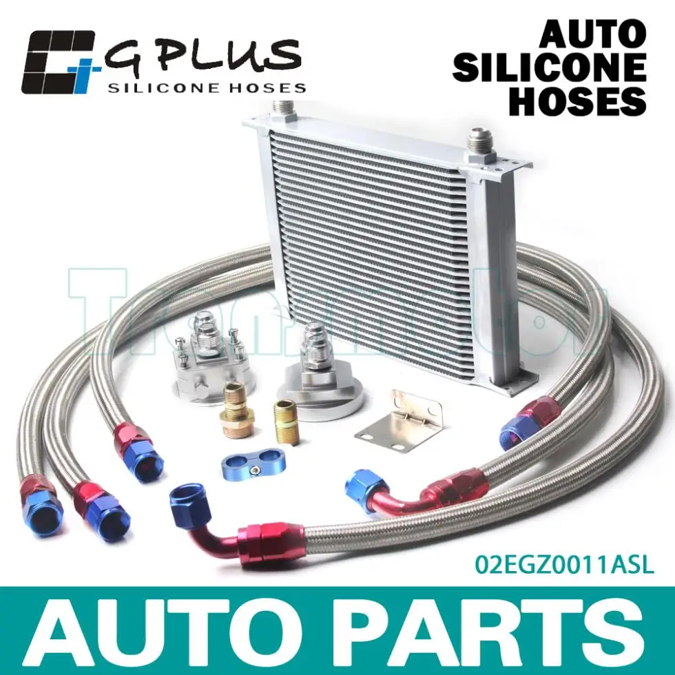 

28ROW Universal Engine OIL COOLER AN10 + Relocation Oil Filter Adapter Stainless Steel Hose KIT Silver