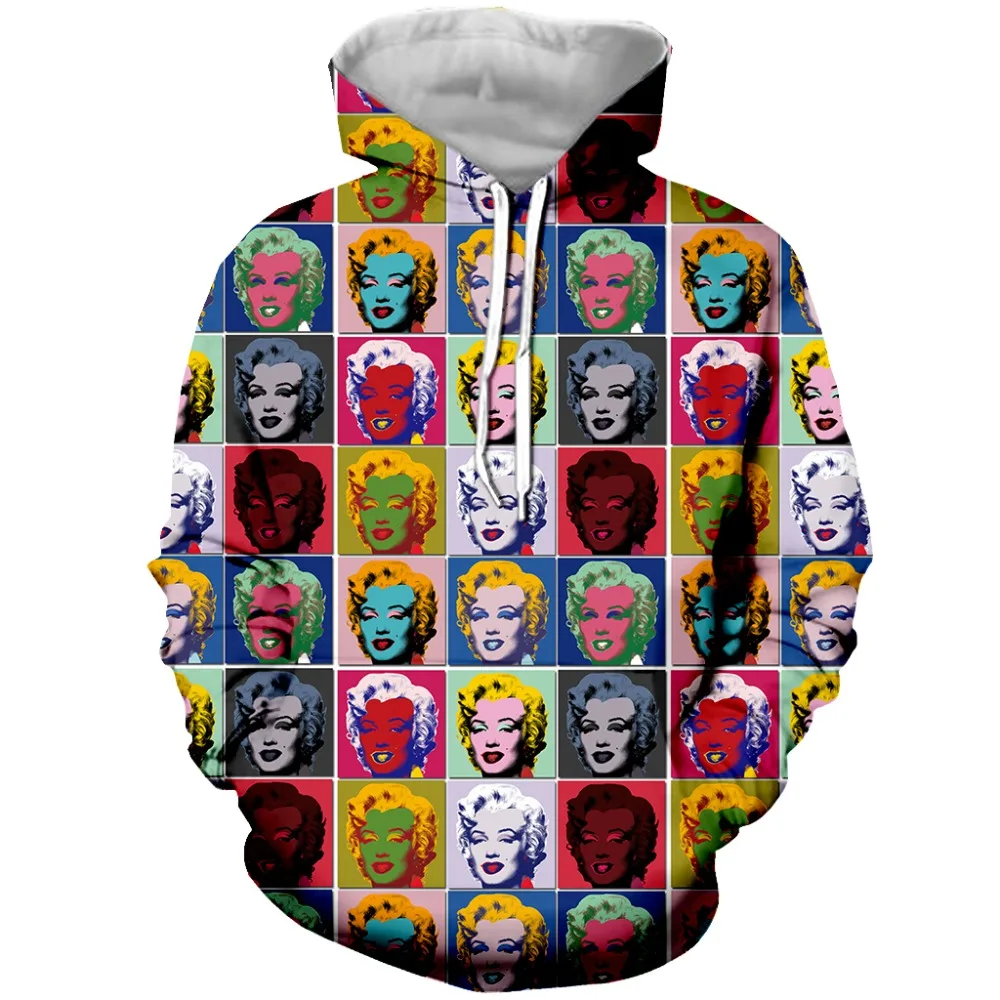 

YX Girl Drop Shipping Womens 3d Marilyn Monroe Pop Art Collage Hoodies Hooded Sweatshirt Women Cute Hoodie Pullover Plus size