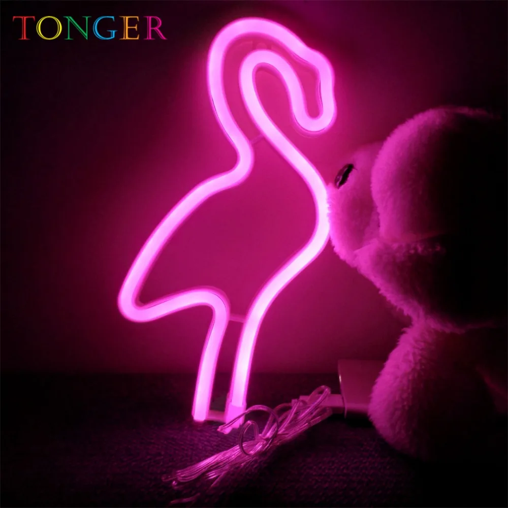

TONGER Pink LED Neon Lamp Decoration Lights Flexible Flamingo Neon Sign Light Neon Kids Design Art for Home Museum Wall TG2008