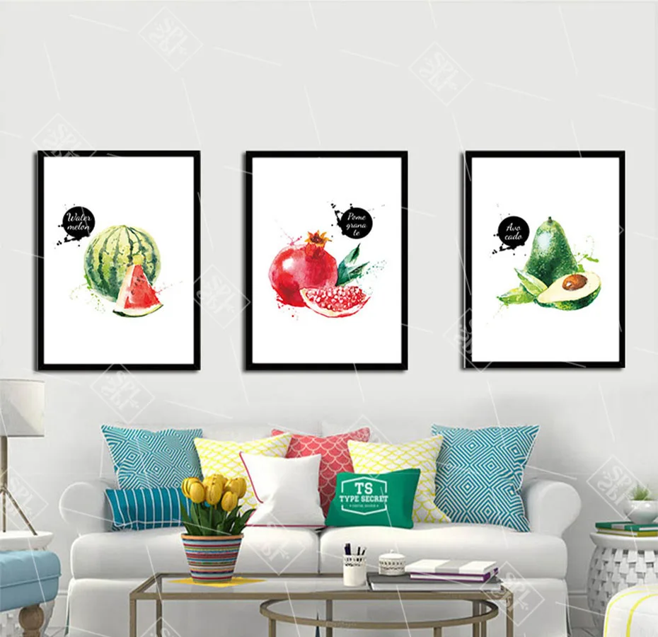 

Watercolor Ananas Avocado Fruit Canvas Painting Restaurant Background Wall Art Picture Kitchen Decor Posters and Prints No Frame