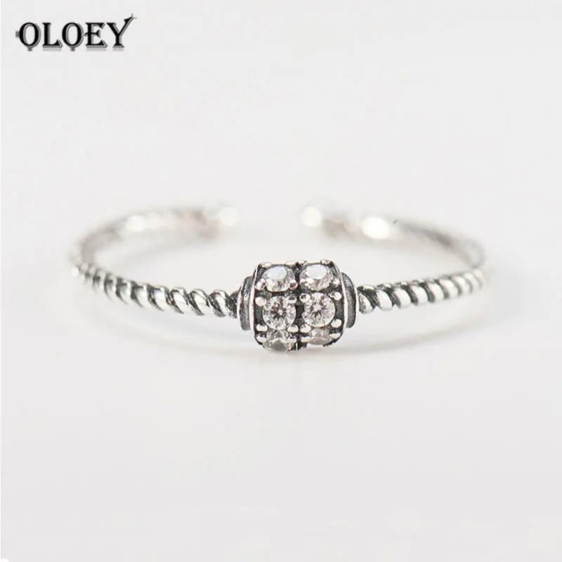 

OLOEY Vintage Twisting Rings for Women Female Authentic 925 Sterling Silver Clear Zircon Opening Adjustable Ring Jewelry YMR333