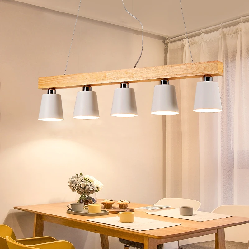 İskandinav yaratıcı yemek masası lambası üç beş E27 çalışma çubuk balkon avize ahşap ahşap yemek restoran avize işık|Pendant Lights| - AliExpress