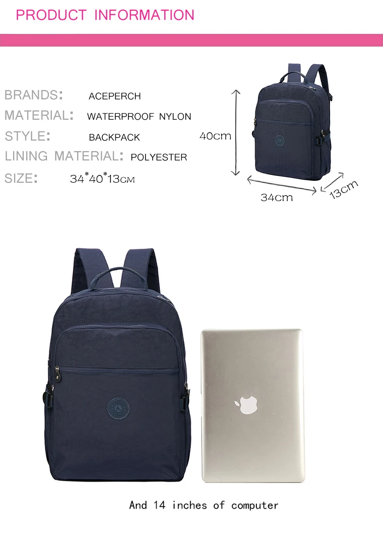 ACEPERCH Модный школьный рюкзак для девочек-подростков, рюкзак для мальчиков, школьный водонепроницаемый Женский нейлоновый рюкзак для ноутбука, для путешествий
