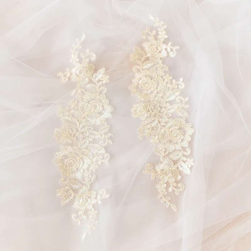 Популярные Ganza вышитые свадебные белые цветочные кружева аппликация отделка слоновой кости ткань для weding платье