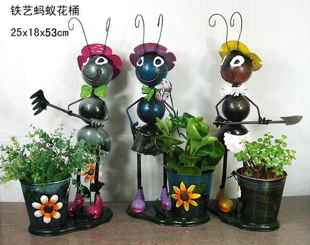 wholesale Metal ants flower pots, Iron craft ants garden decorations