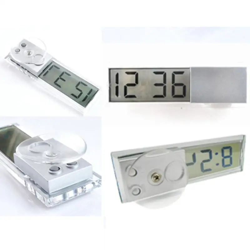 Mini Durable Transparent Clock with Sucker Digital LCD Display Car Electronic Clock with Sucker Interior Accessories