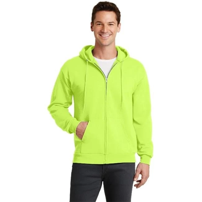 Port & Company PC78ZH Mens Core Fleece Full-Zip Hooded Sweatshirt Neon Yellow - Small