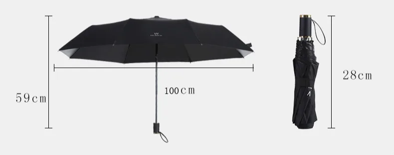 3 dobrável sol guarda-chuva preto revestimento protetor