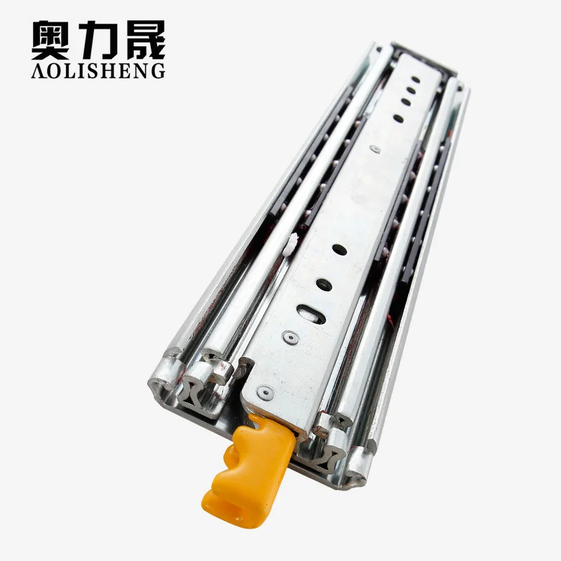 Heavy Duty Slide Rail With Lock 76mm Width 3 Folds Ball Bearing